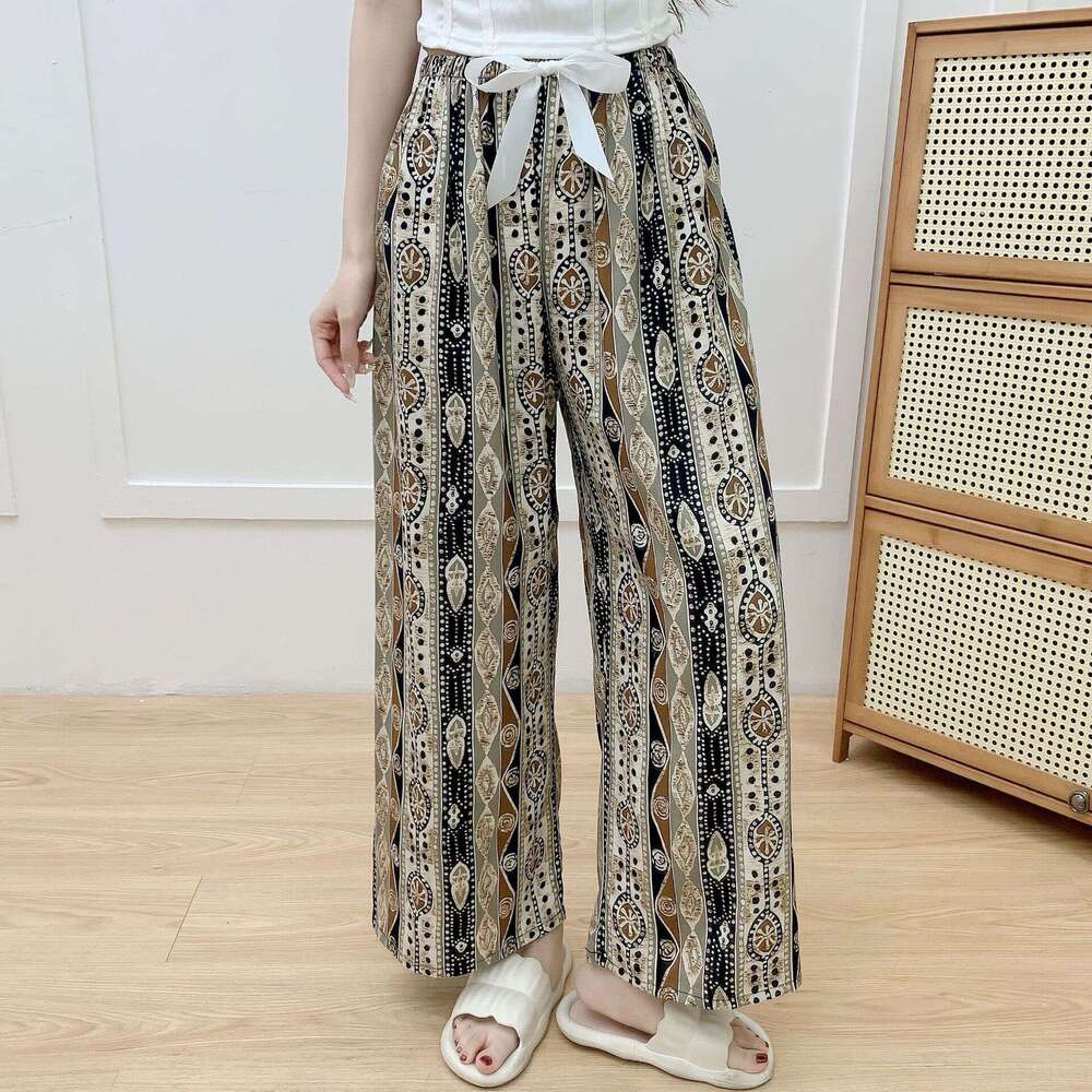 Silk Pajama for Women, Summer New Style, Internet Celebrity Artificial Cotton Thin Casual Pants, Wearable Outside, Floral Large Size Home Pants