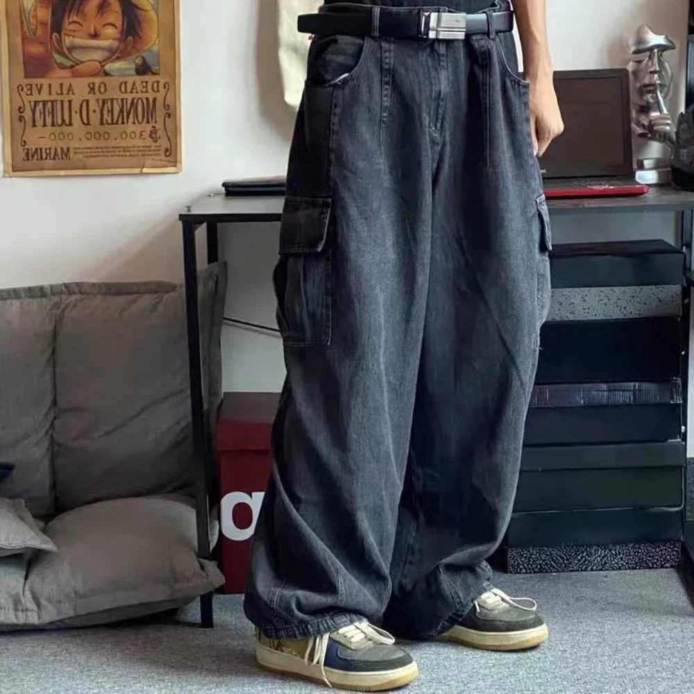 Baggy Jeans Mens Oversize Cargo Korean Black Wide Pants Streetwear Hip Hop Harajuku Male Fashion Straight Denim Pants J251030