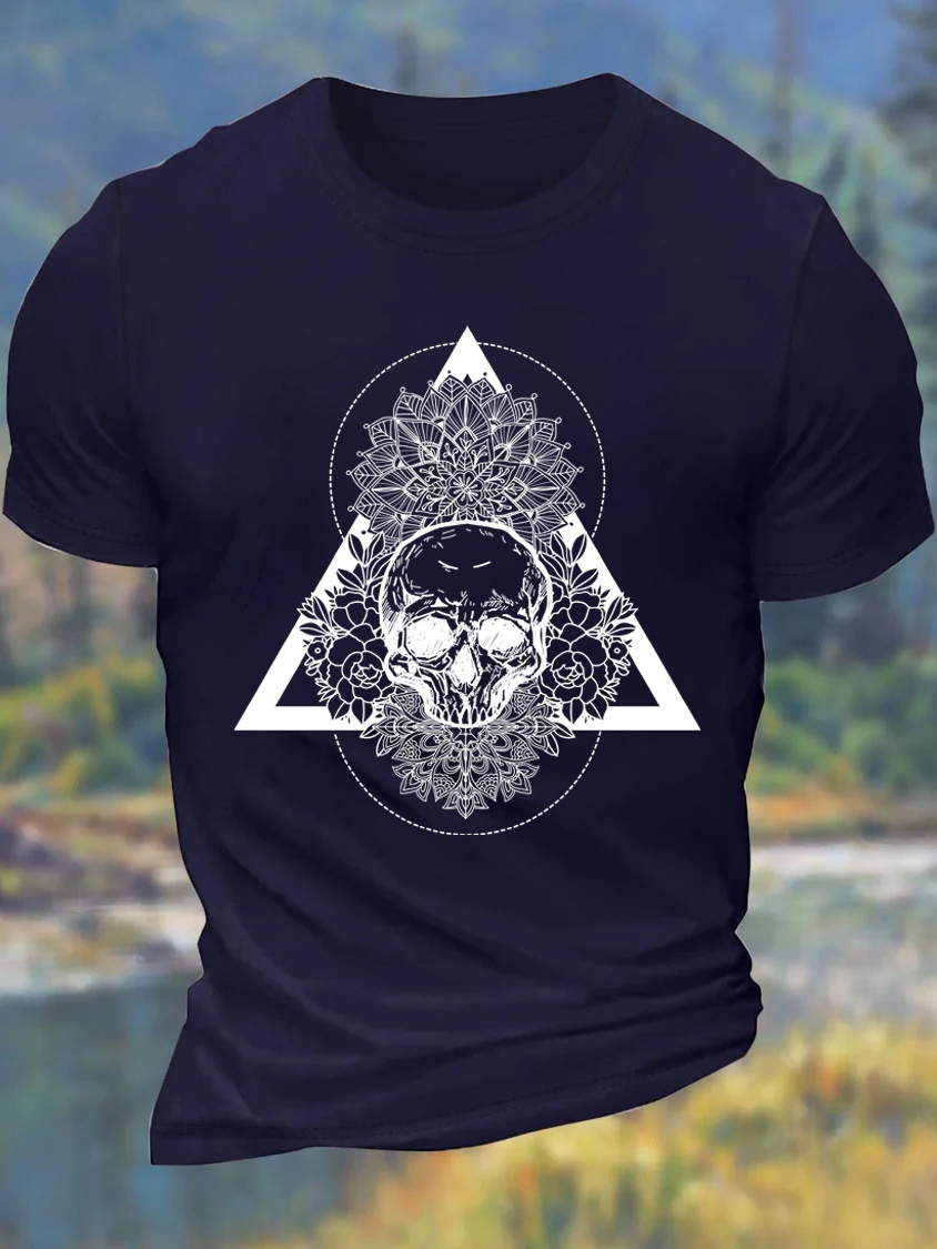 US/EU Oversized Skeleton Print Men's Cotton Short-Sleeve T-Shirt - TT7326