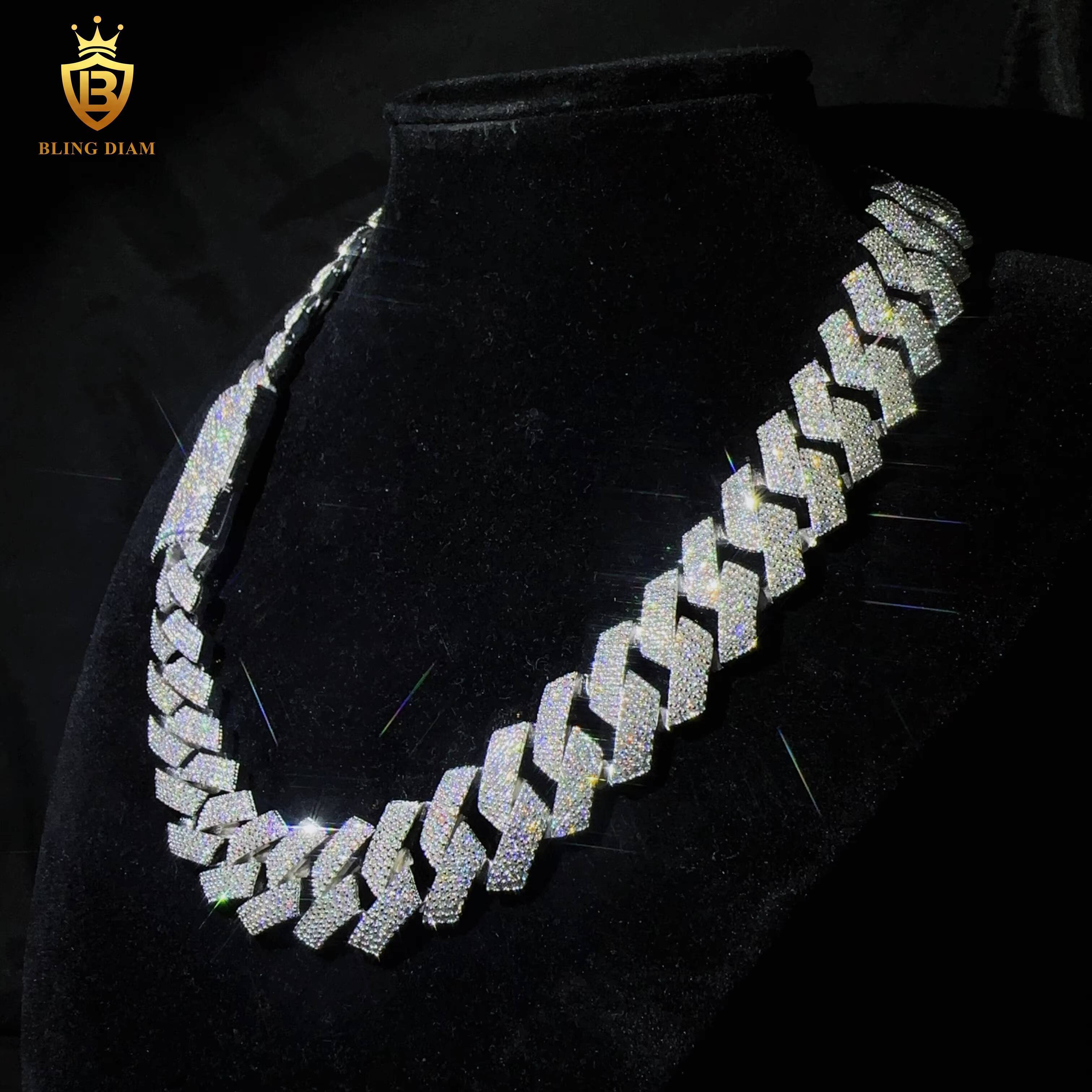 VVS Moissanite Diamond Iced Out Hip Hop 20MM Miami Cuban Link Chain Necklace Sterling Silver 925