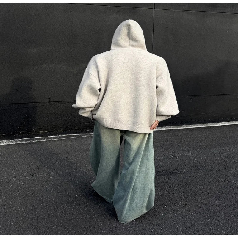 Pullover zippered hooded sweater mens versatile knitwear jacket autumn and winter cardigan for men 251017