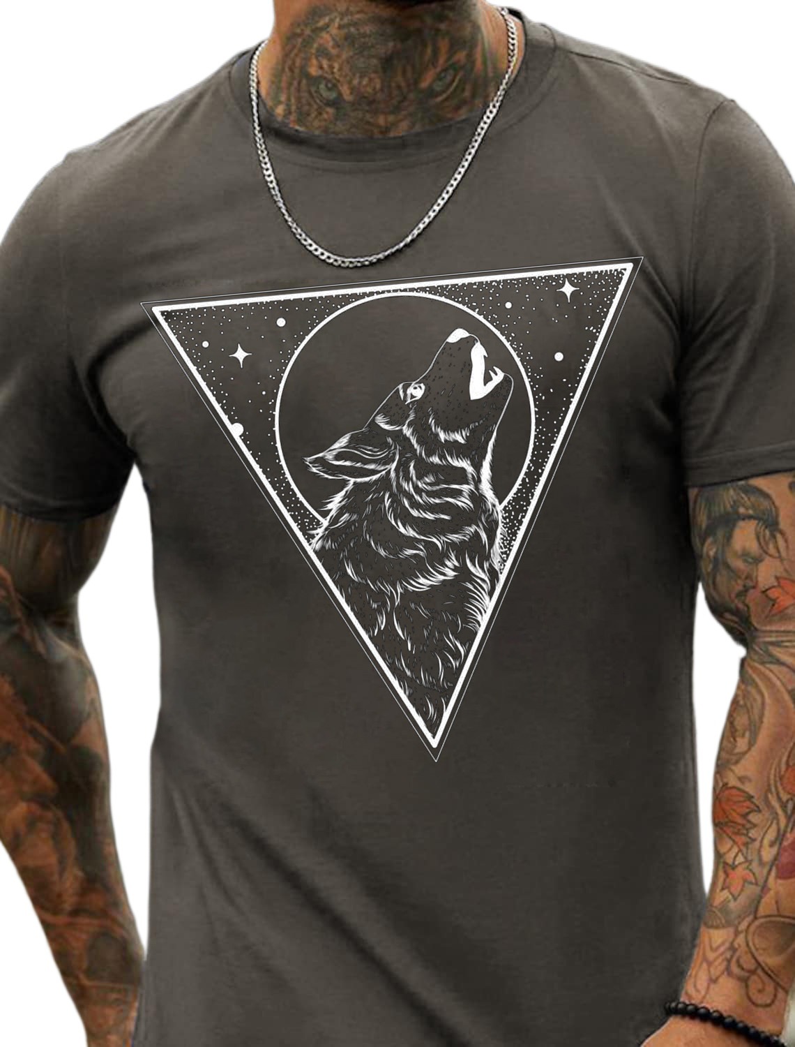 European & American Oversized Wolf Moon Print Men's Cotton Summer T-Shirt - TT7186
