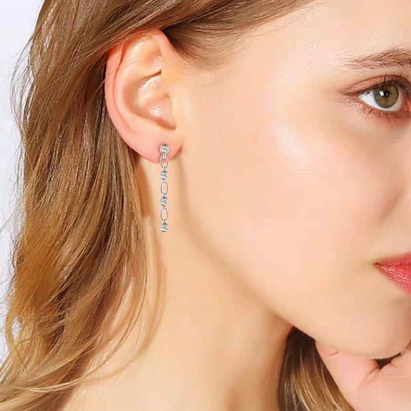 MT 925 Sterling Silver Long Tassel Earrings Exquisite 3mm Bezel Earring for Women High quality Wholesale Wedding Jewelry Gift