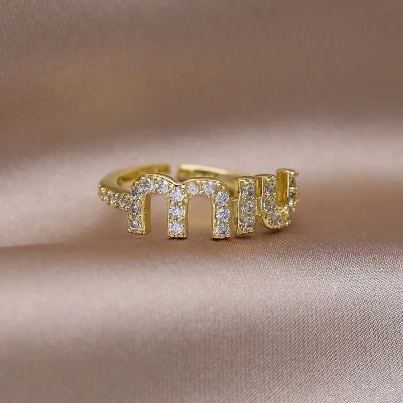 New Copper Fashion Geometric Simple Letter Ring Opening Adjustable Holiday Gifts Accessories WomenW251030