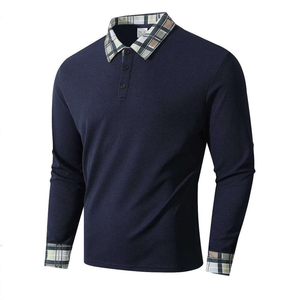New Men's Autumn Outdoor Fashion Breathable Turn-Down Collar Sports Casual Long Sleeve Plaid Polo Shirt