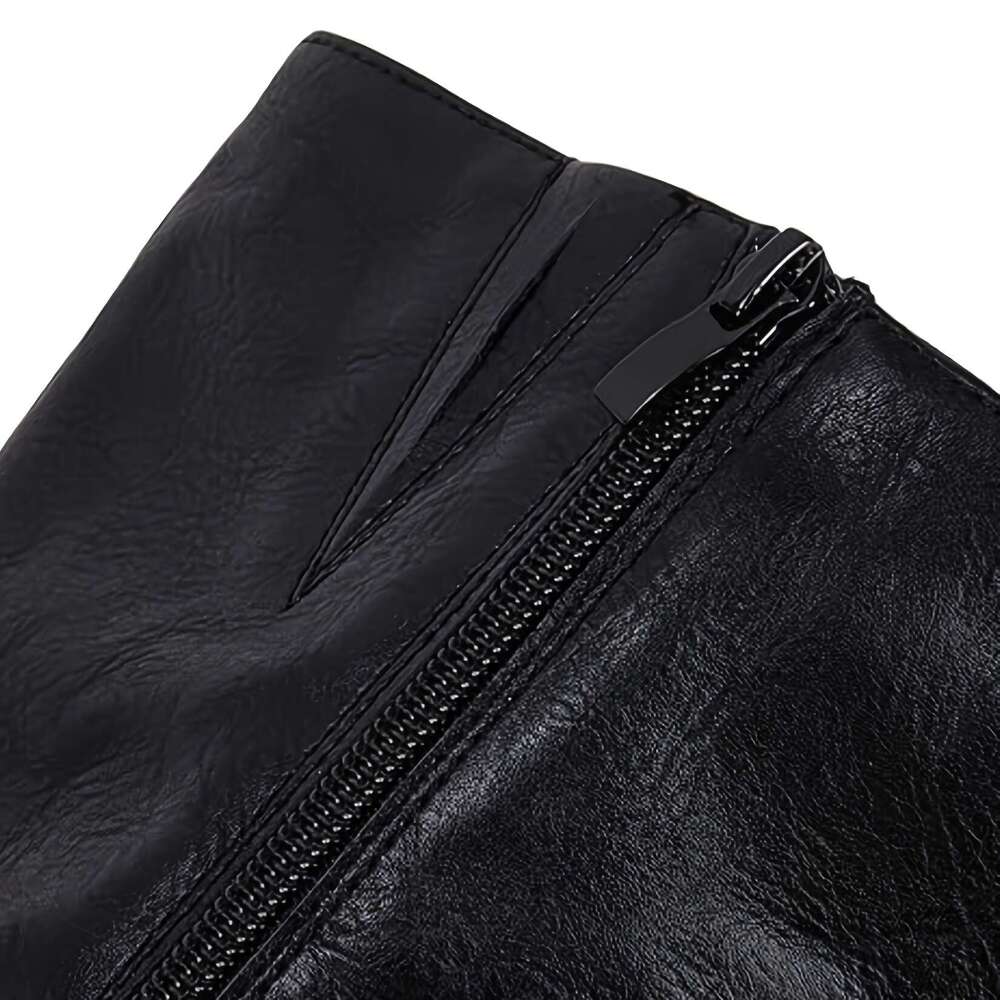 Women's Mid Knee High Boots, Thick Heel, Casual Metal Buckle, Side Zipper, Fashionable Long Boots