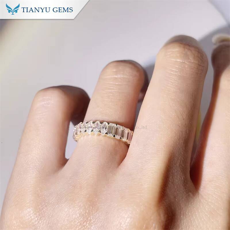 Tianyu Gems Moissanite Marquise 24mm and Emerald Cut 24mm 14k Yellow Gold Full Band Eternity Band for Women