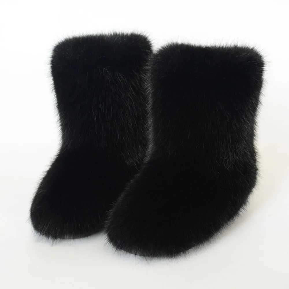 Womens Furry Boots Warm Shoes MidCalf Raccoon Fur Winter Snow Boots Z251029