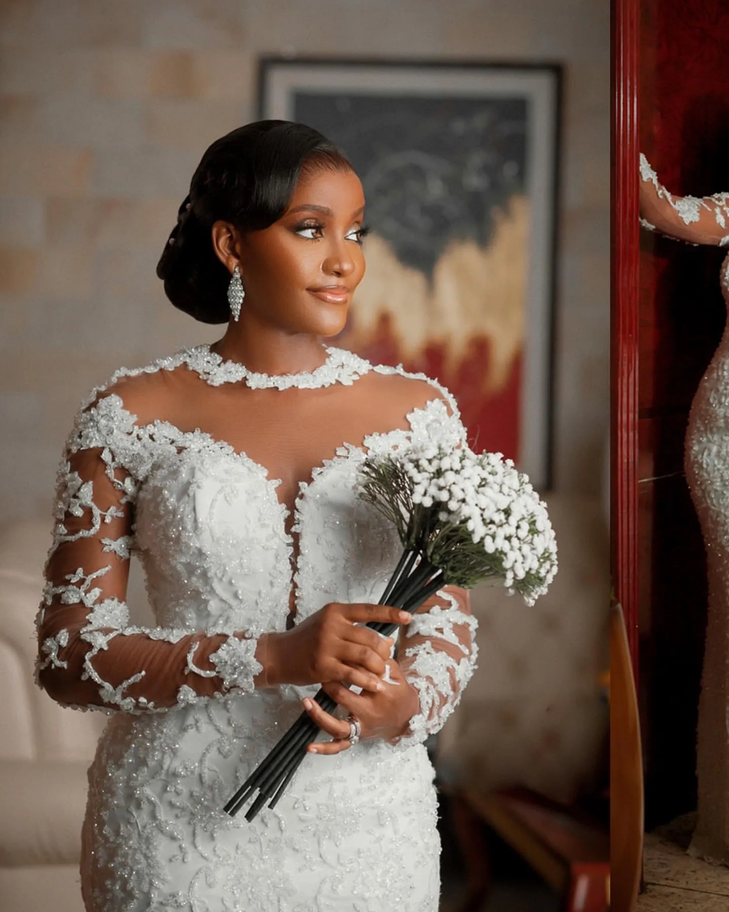 Ivory Mermaid Wedding Dresses Plus Size Lacefull Beaded Vintage Full Sleeves Bridal Gowns Dress Vestidos De Novia