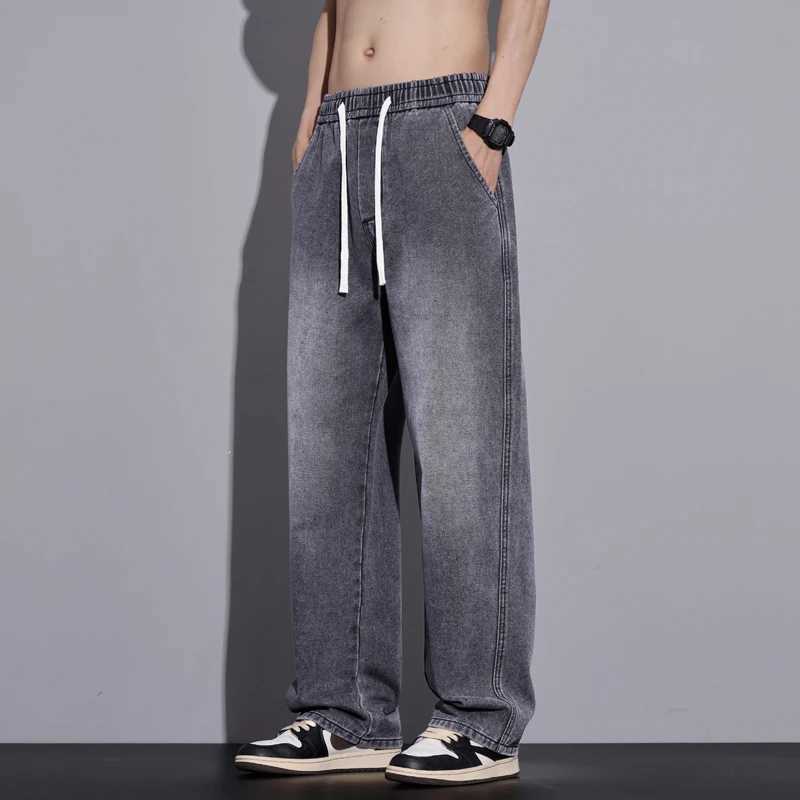 Mens Clothing Wideleg Pants Baggy Jeans Streetwear Straight Fashion Denim Trousers Y2k Vintage Washed Elastic Waist Man Pants J251030
