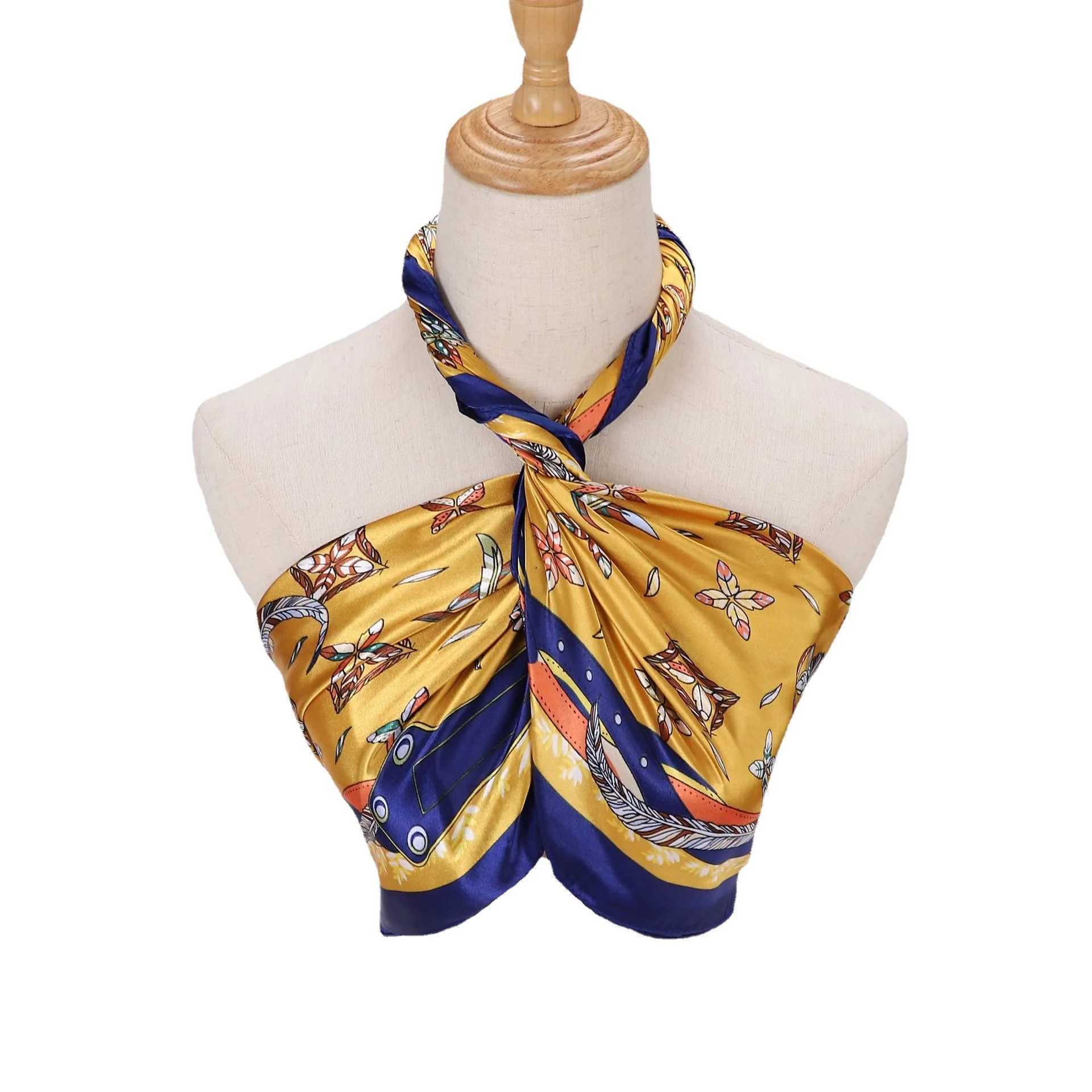 Faux Silk Scarf for Women 90x90cm Square Patterned Neck Wrap Lightweight Shawl Fashionable Head ScarfW251029