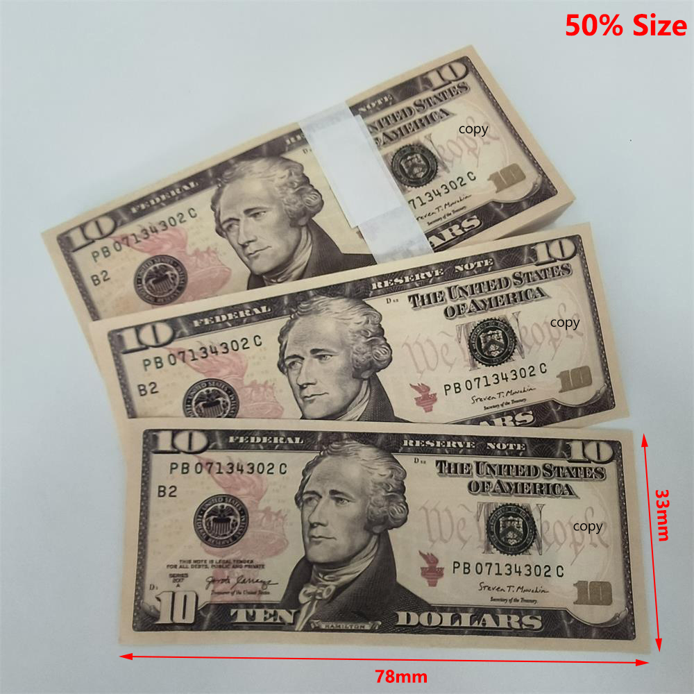 3A Quality Fake Money US Movie Prop Money Euro Party 1 5 10 20 50 100 200 US Dollar CAD Pounds English Realistic Toy Bar Props Copy Currency 100 PCS/Pack 78*33mm 50% Size