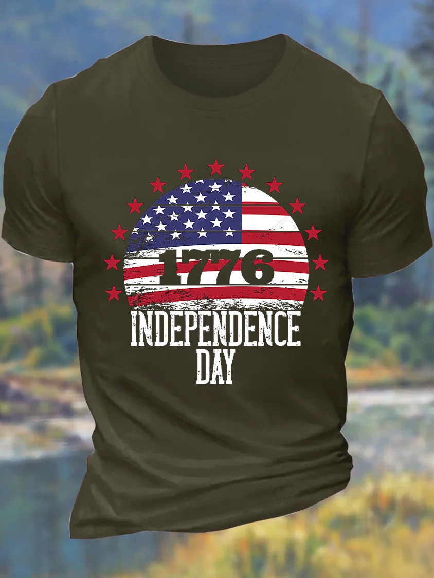 European & American Oversized Men's 1776 Independence Day July 4th Cotton Casual Letter T-Shirt - TT7329