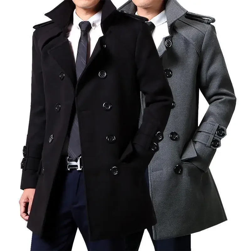 Winter Woolen Doublebreasted Trench Coat For Men Mediumlength Slimming Overcoat British Style 251029