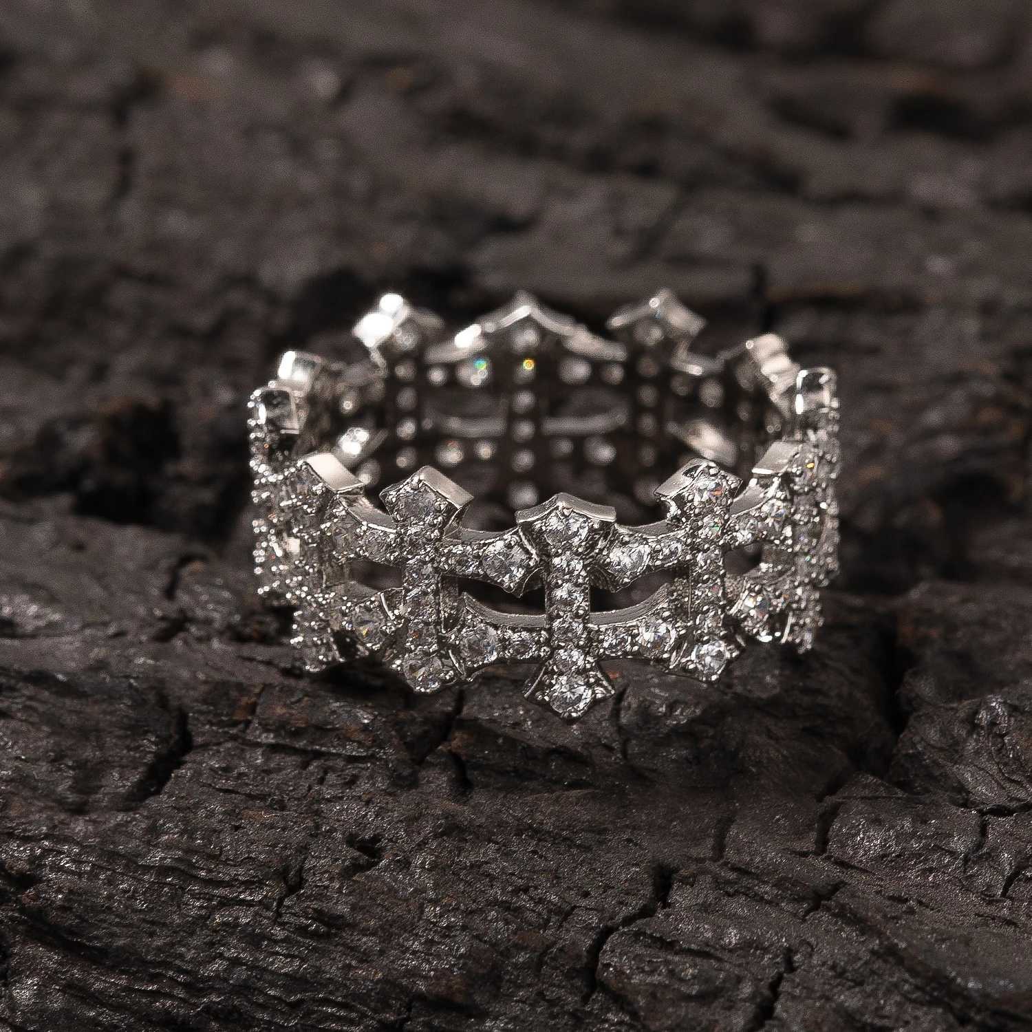 THE BLING KING Upsidown Cross Ring Iced Out Cubic Zirconia Small Cross Finger Ring Hiphop Jewelry For Men WomenW251030