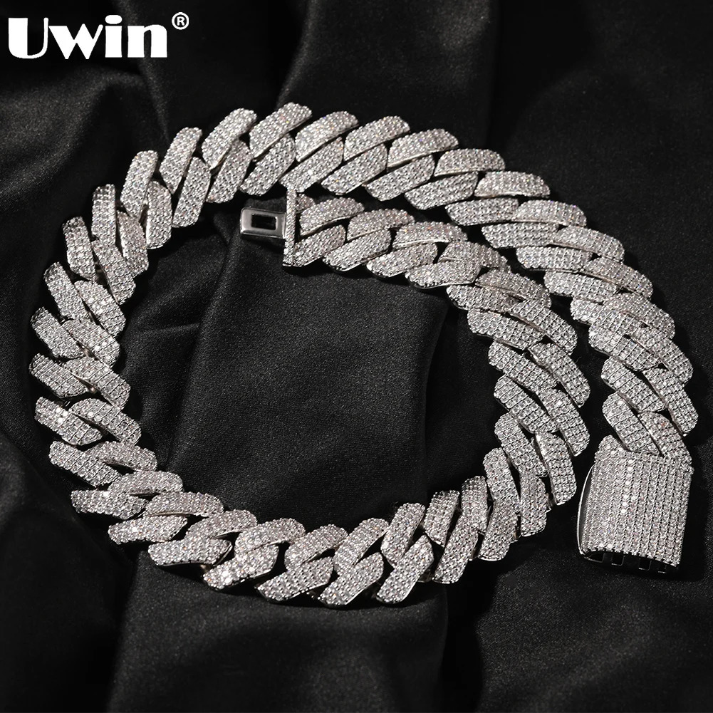UWIN 20mm Miami Prong Cuban Chain Necklace 3 Rows Micro Pave Iced Out Round Cubic Zirconia Link Fashion Hip Hop Jewelry for Gift 251029