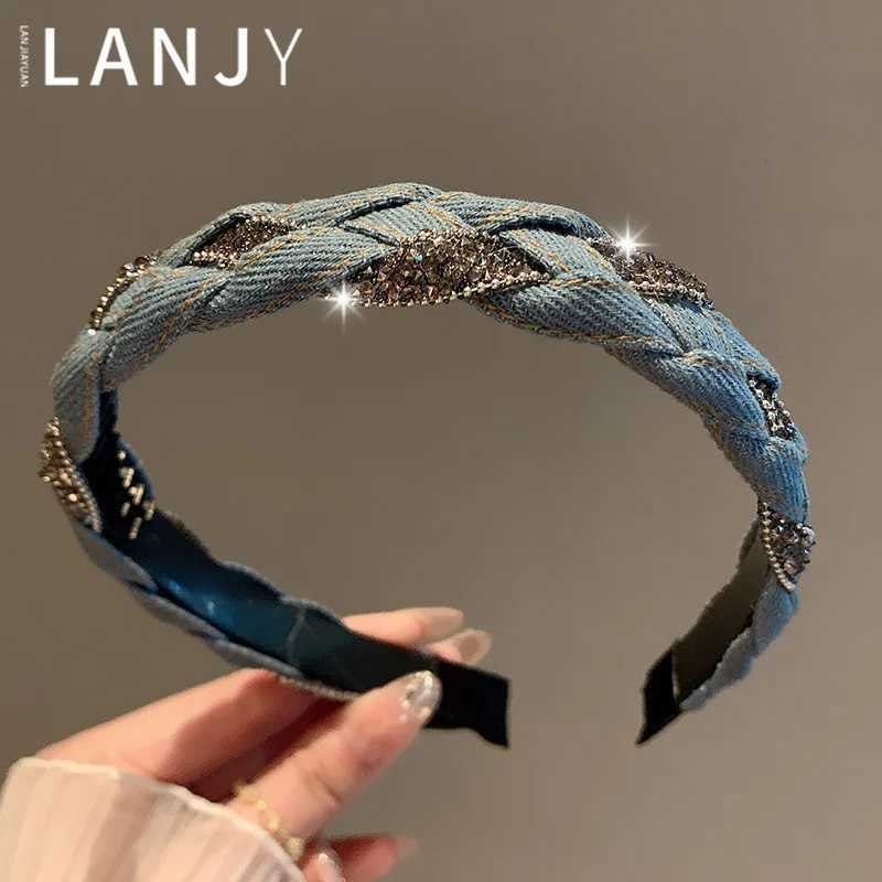 French Vintage Headband hair woman Denim Blue Rhinestone Wrapped Hair Bands Korean style Fried Dough Twists Braid Hair clips D260326