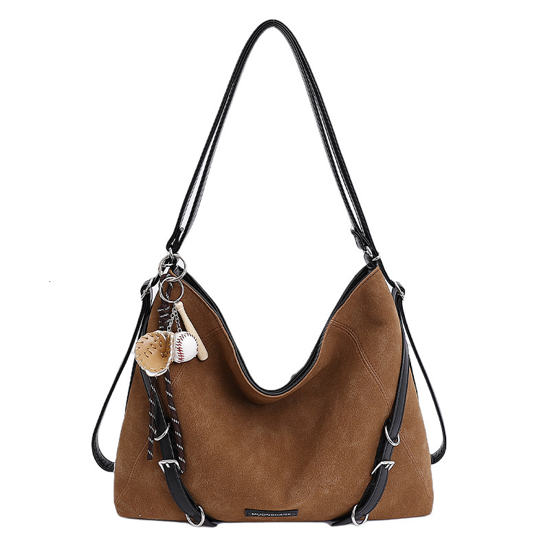 New retro women's suede backpack, large capacity commuter crossbody bag, fashionable single shoulder handbag, trendy versatile designer bag