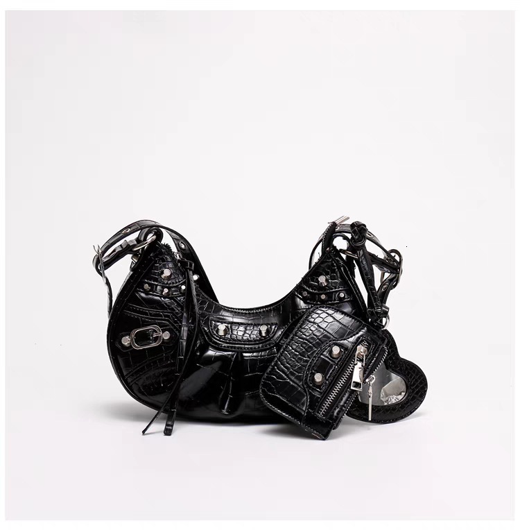 New women's motorcycle armpit sexy girl rivet tassel three in one handheld pleated shoulder crossbody bag fashion designer bag