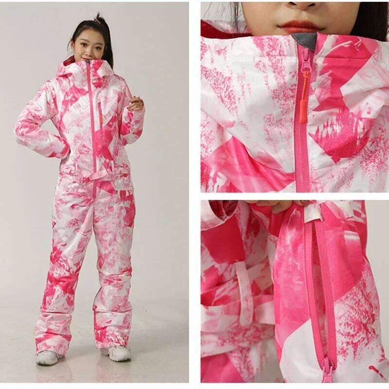 One Piece Skiing Female Overalls Winter Sports Waterproof Snowboarding Suits Women Snow Jumpsuits Warm Hooded Ski Clothes