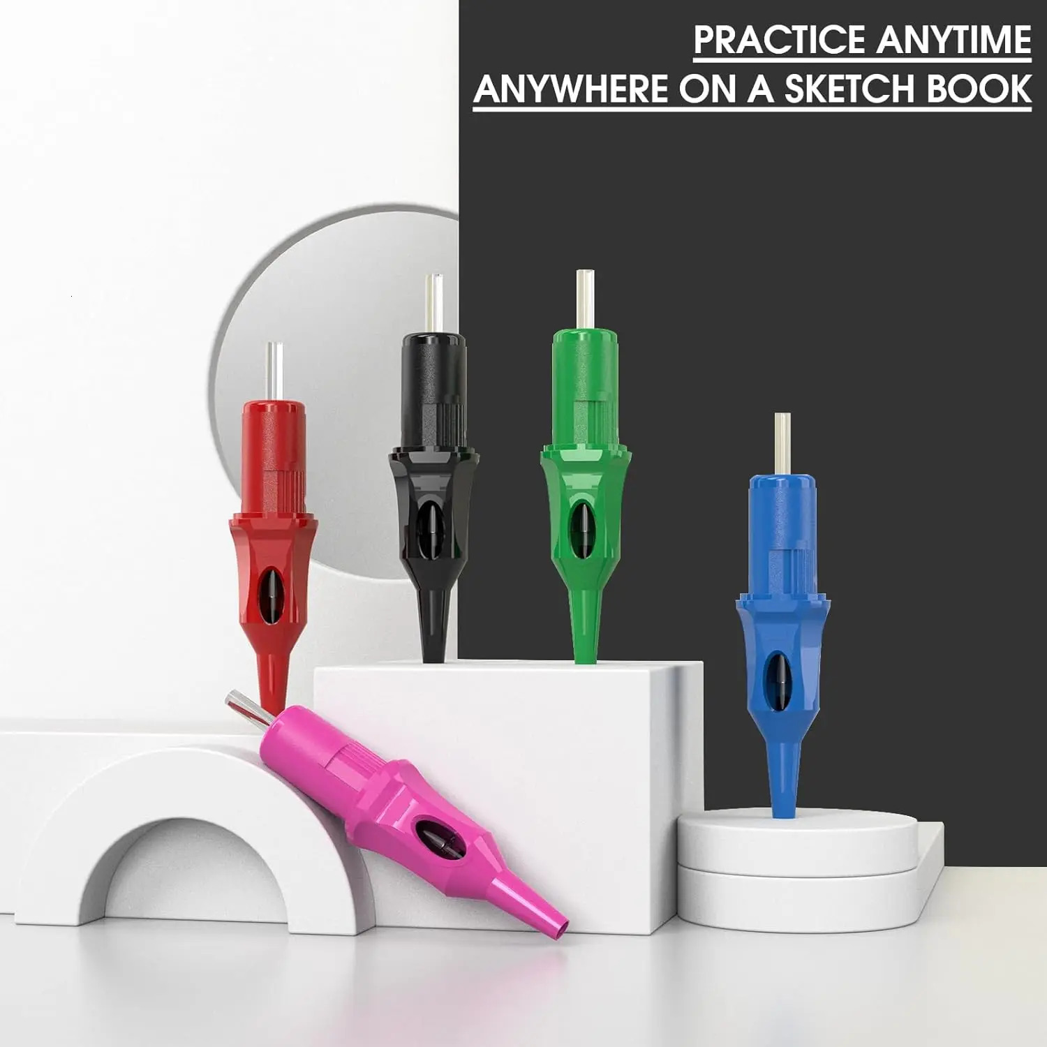 50pcs Tattoo Ballpoint Pen Cartridges Tattoo Needles Ink Free for Beginner Dotwork Drawing Practice Tattoo Refill 251027