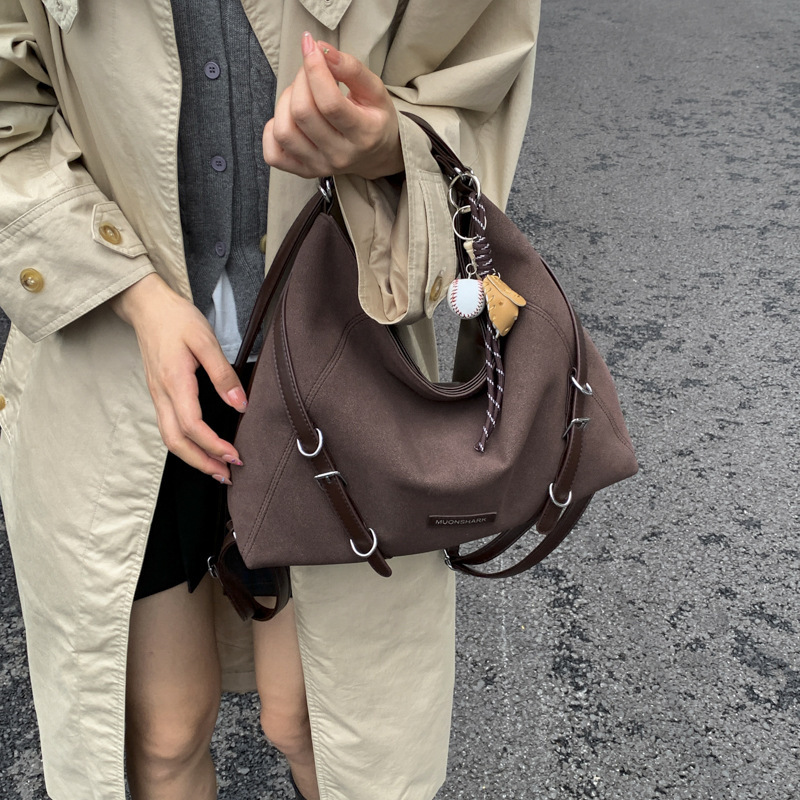 New retro women's suede backpack, large capacity commuter crossbody bag, fashionable single shoulder handbag, trendy versatile designer bag