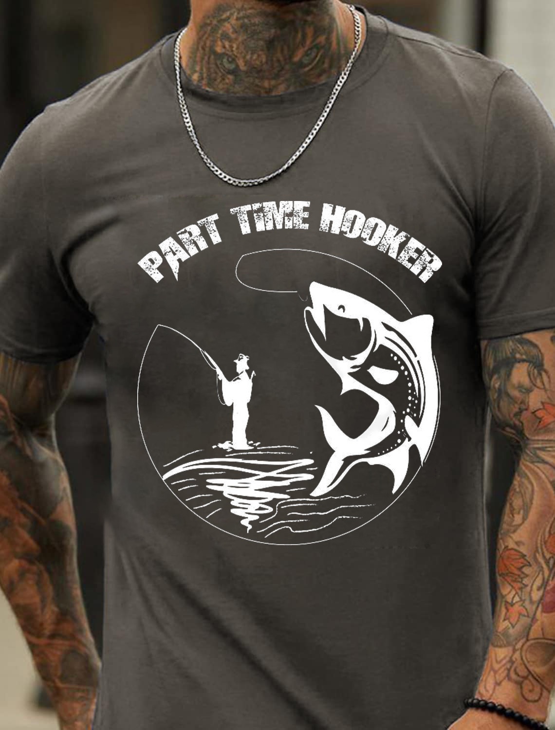 European & American Oversized Vintage Fishing Print Pattern Fashion Men's Cotton Summer T-Shirt - TT7087