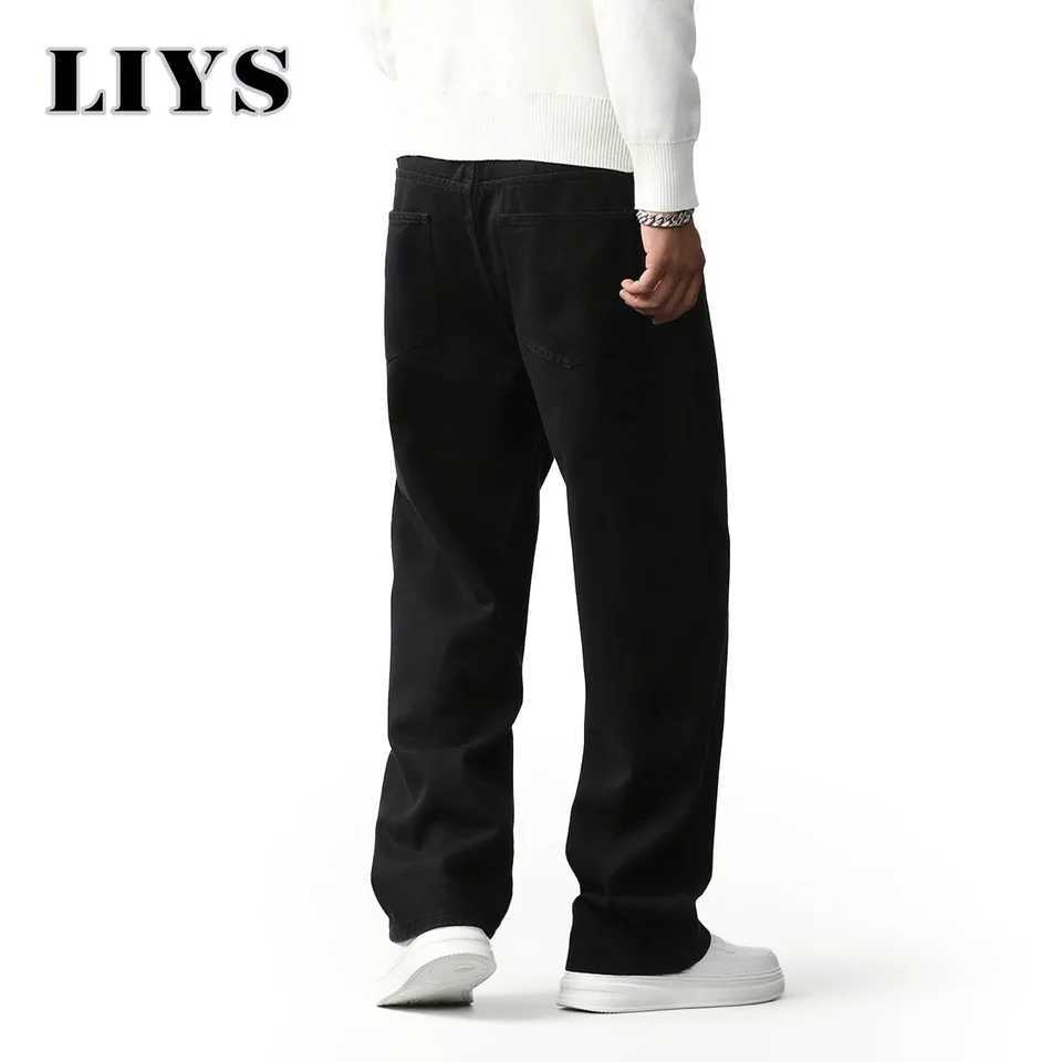 Autumn Mens Loose Straight Jeans Cotton Soft Drape Business Casual Trousers Classic Daily Pure Black Brand Baggy Denim Pants J251030