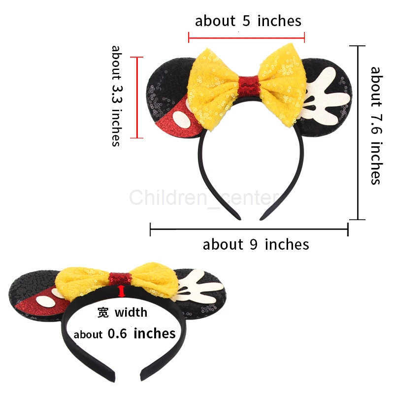 Disney Mickey Black Mouse Ears Headband For Girls Women Sequins 5Bow Party Hairband Festival DIY Hair Accessories Femme H251030