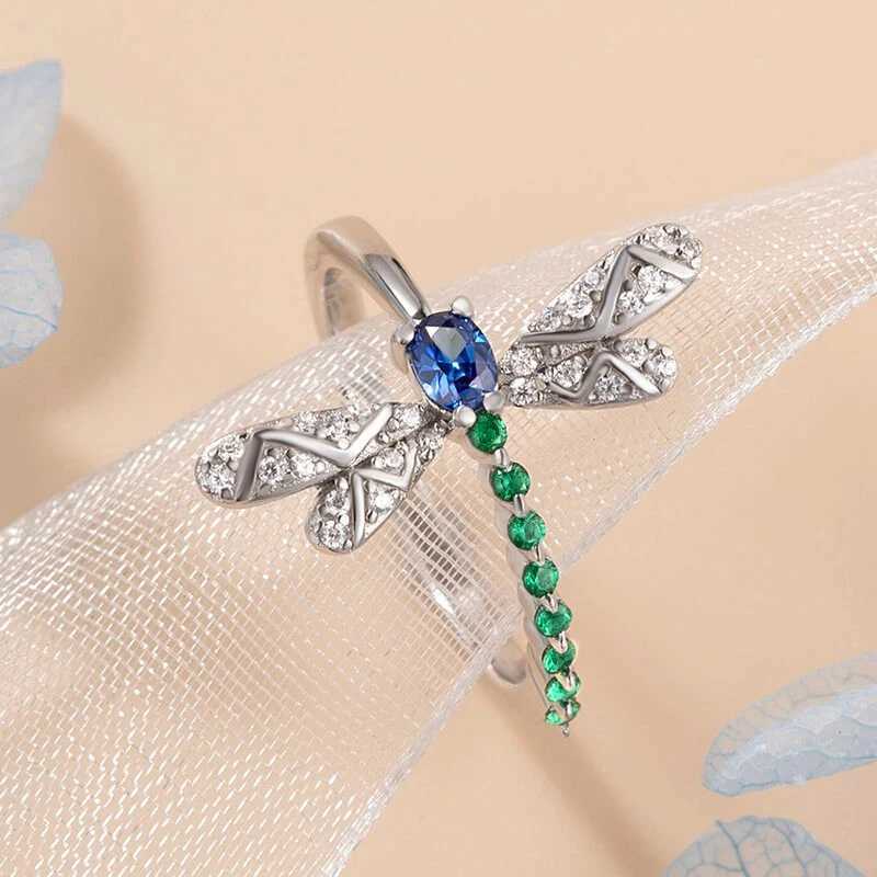 Huitan Chic Dragonfly Rings for Women Blue Green CZ Daily Wear Statement Girls Ring Birthday Gift Dance Party New Trendy JewelryW251030