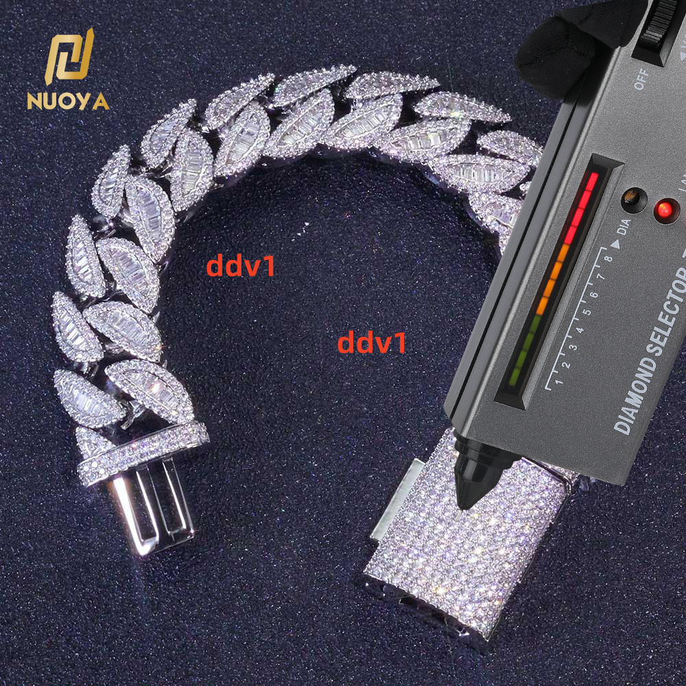 NUOYA 20mm Iced Cuban Chain S925 Silver VVS Moissanite Bracelet Baguette Cut Mixed Stones Hip Hop Jewelry Designer's style