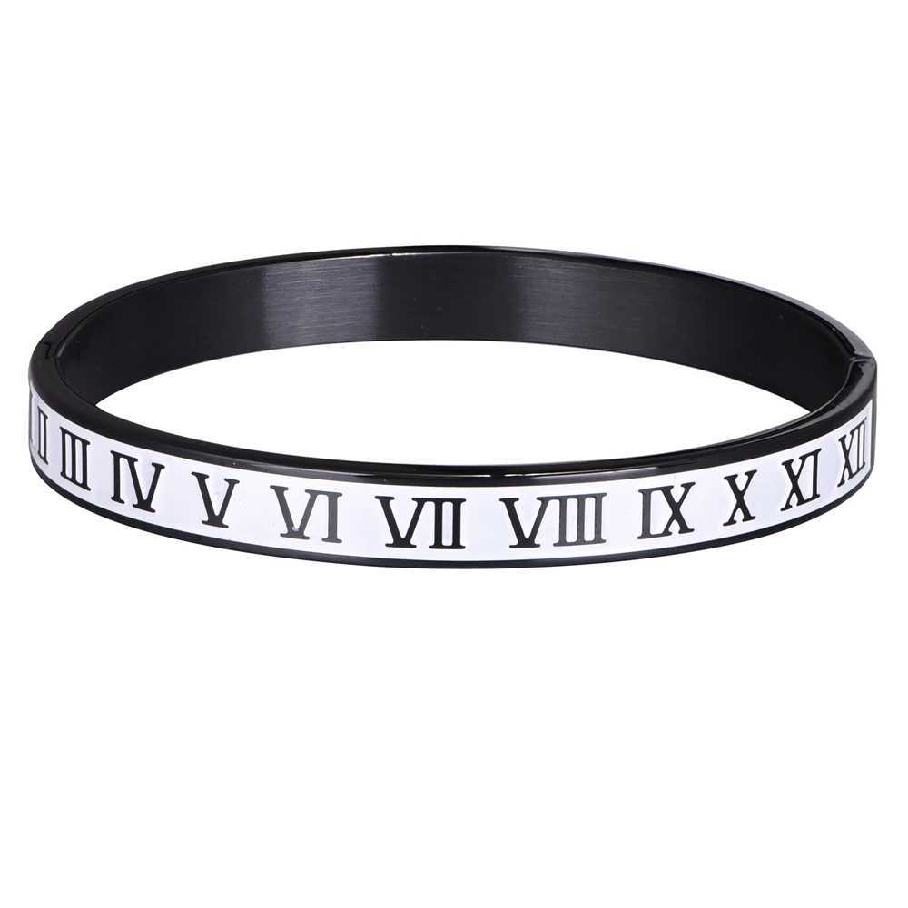New Design Cuff Bangle StainlESS Steel Enamel Carving Roman Numeral Couple Roman Bangle For Men Women JewelryW251030