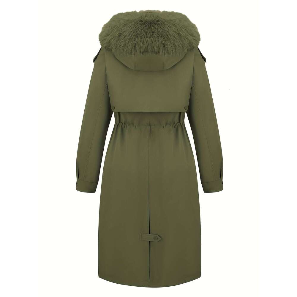 Women S Elegant Coat With Detachable Hood Long Black Jacket Full Zip Front Closure White Faux Fur Hand Dry Clean Non Stretch Outer For Fall Winter Cas