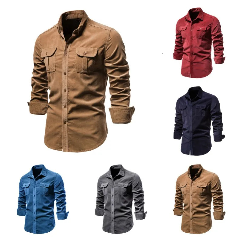 Quality Single Breasted 100 Cotton Mens Shirt Business Casual Fashion Solid Corduroy Men Shirts Autumn Slim Dress 251029