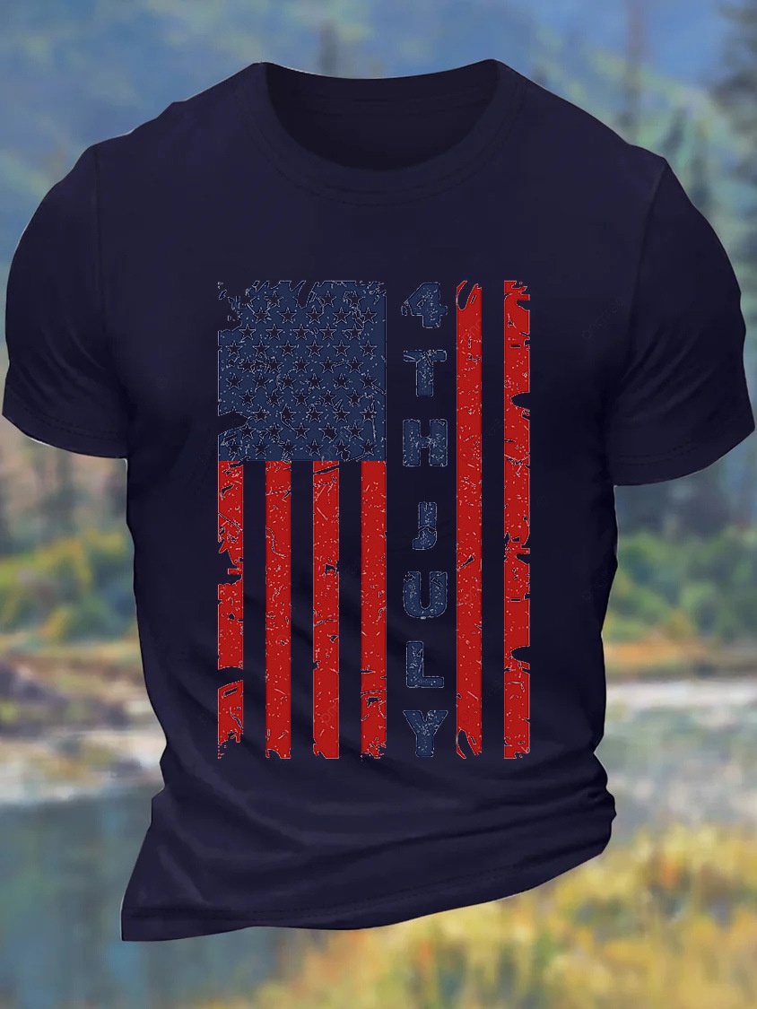 European & American Oversized Men's New Summer Independence Day July 4th Cotton Casual Letter T-Shirt - TT7332