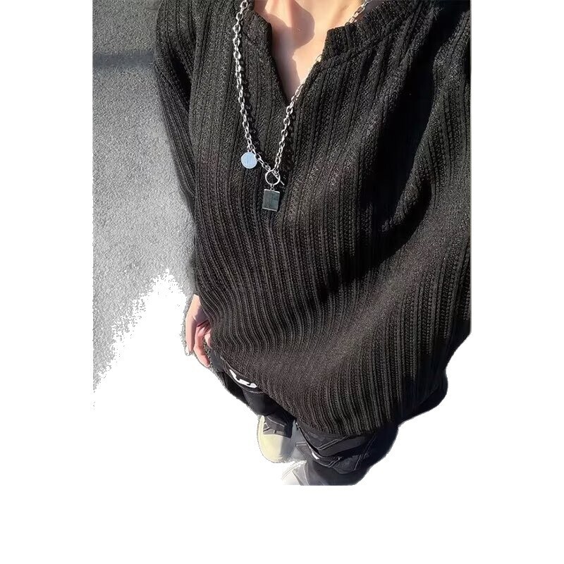 Designer American retro snake bone V-neck men's and women's autumn high-end feeling lazy style long sleeved t-shirt with bottom layer undern