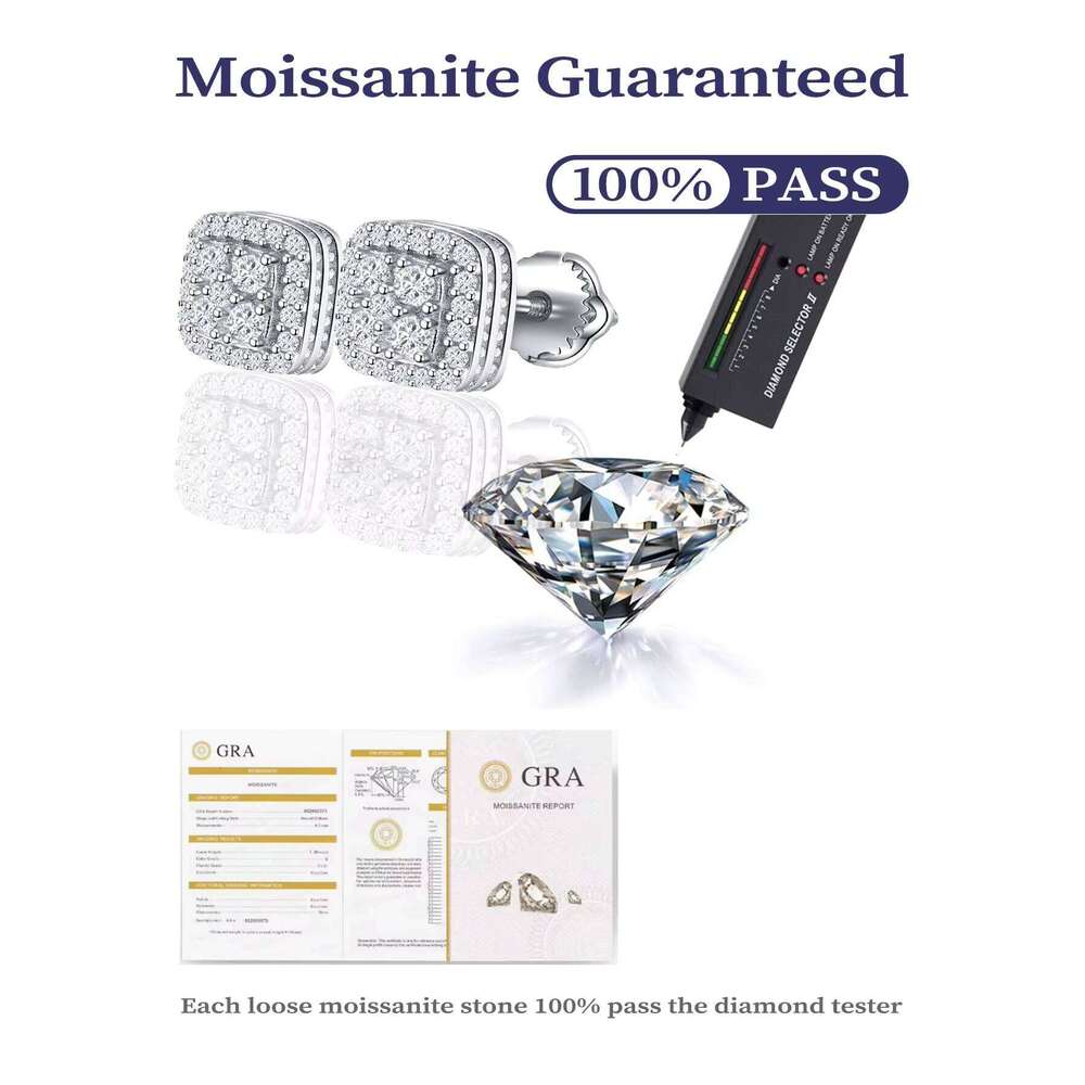 Jewelry Screw Back Pure Sier Full Pave Round Pyrope Stud Earrings for Women and Men