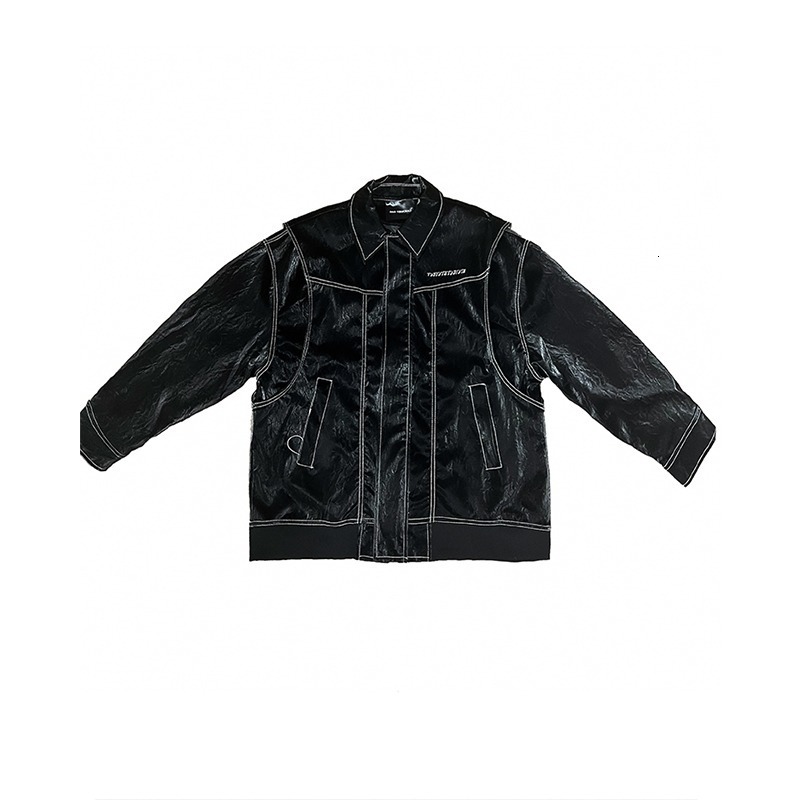 High-end Liquid Designer Coat Glossy Padded Shoulder Leather Jacket For Men Autumn New Trendy Loose Fit Versatile Coat