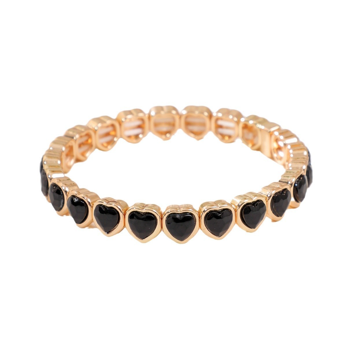 Gold Color Love Bangle For Women Rhinestone Peach Elastic Bangle 250626