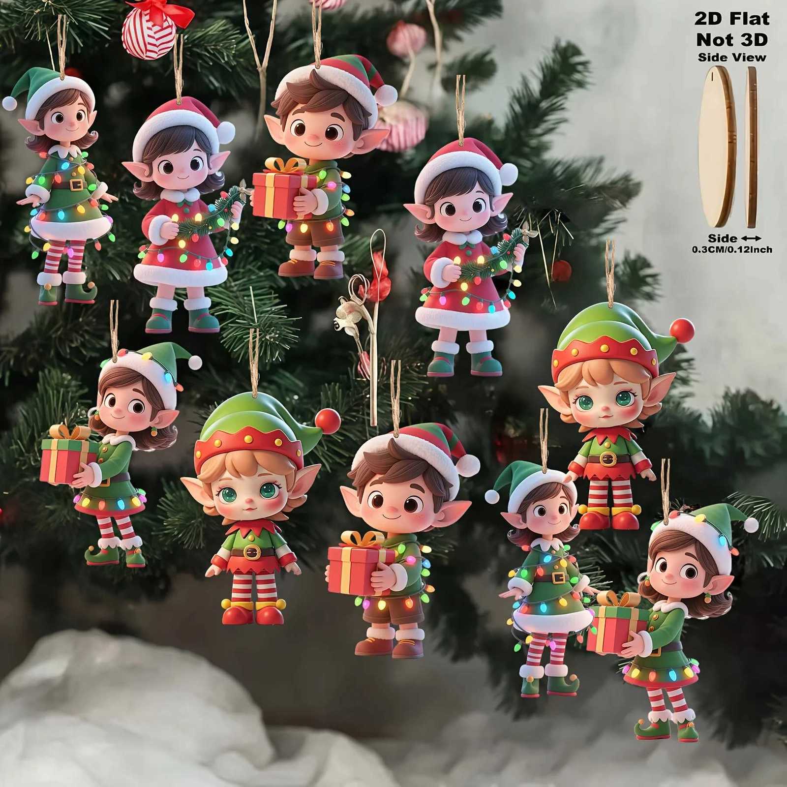 10pcsset Christmas Wooden Pendant Take The Gift Elf Xmas Tree Hanging Ornament Perfect for Xmas Party Decor Home New Year Gifts C251030