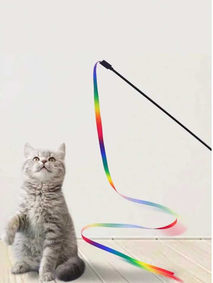 Interactive Cat Rainbow Wand Toys Interactive Cat Teaser Wand String Colorful Ribbon Charmer For Most Cats And Kittens S251029{category}
