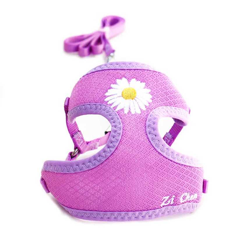 Korean Candy Color Embroidery Breathable Small Pet Dog Harness and Leash Set Soft Nylon Puppy Walking Vest for Chihuahua Yorkie J251129