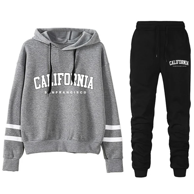 California Womens Tracksuit Casual Stripe Versatile Hooded Sweatshirt or Pants Suit Simplicity s Street Outfits S3XL 251028