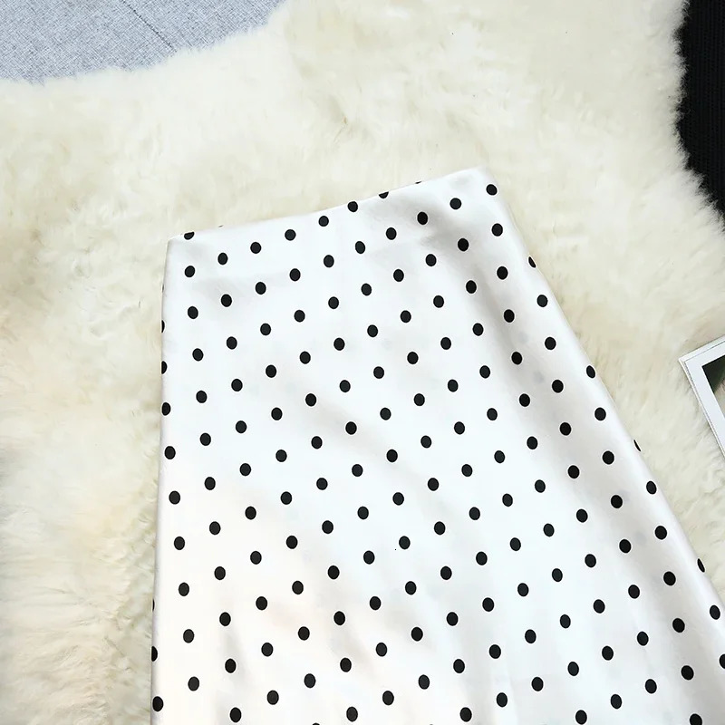 Seoulish Vintage Polka Dot Satin Mermaid Skirts for Women 2025 Spring Summer High Waist Casual Mid Length Womens Skirts 251028