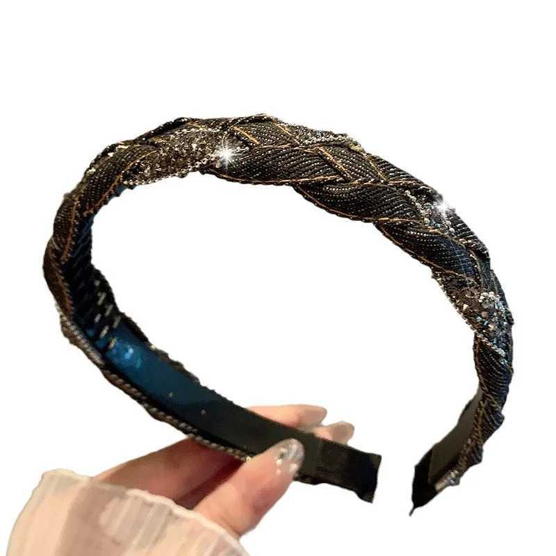 French Vintage Headband hair woman Denim Blue Rhinestone Wrapped Hair Bands Korean style Fried Dough Twists Braid Hair clips D260326