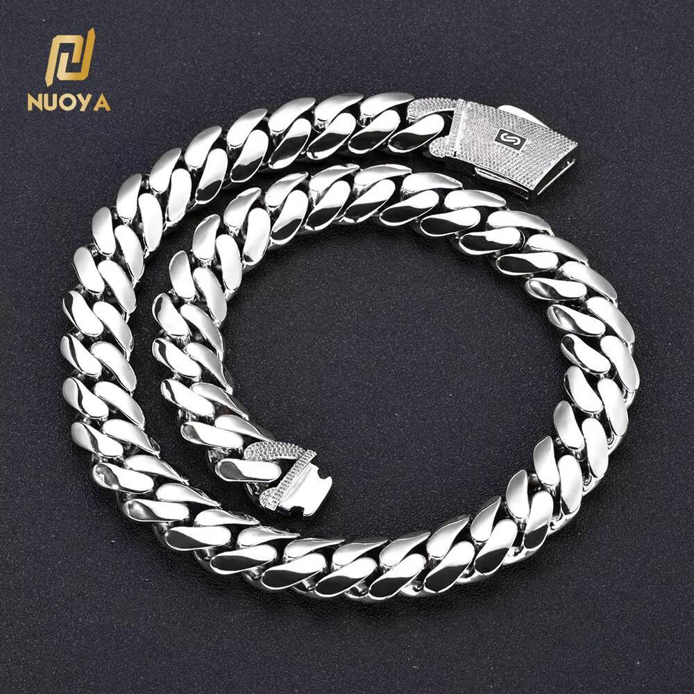 NUOYA High Quality 14K Monaco Chain 925 Silver Cuban Link Necklace Iced Out VVS Moissanite Clasp Smooth Cuban Chain Jewelry Designer's style