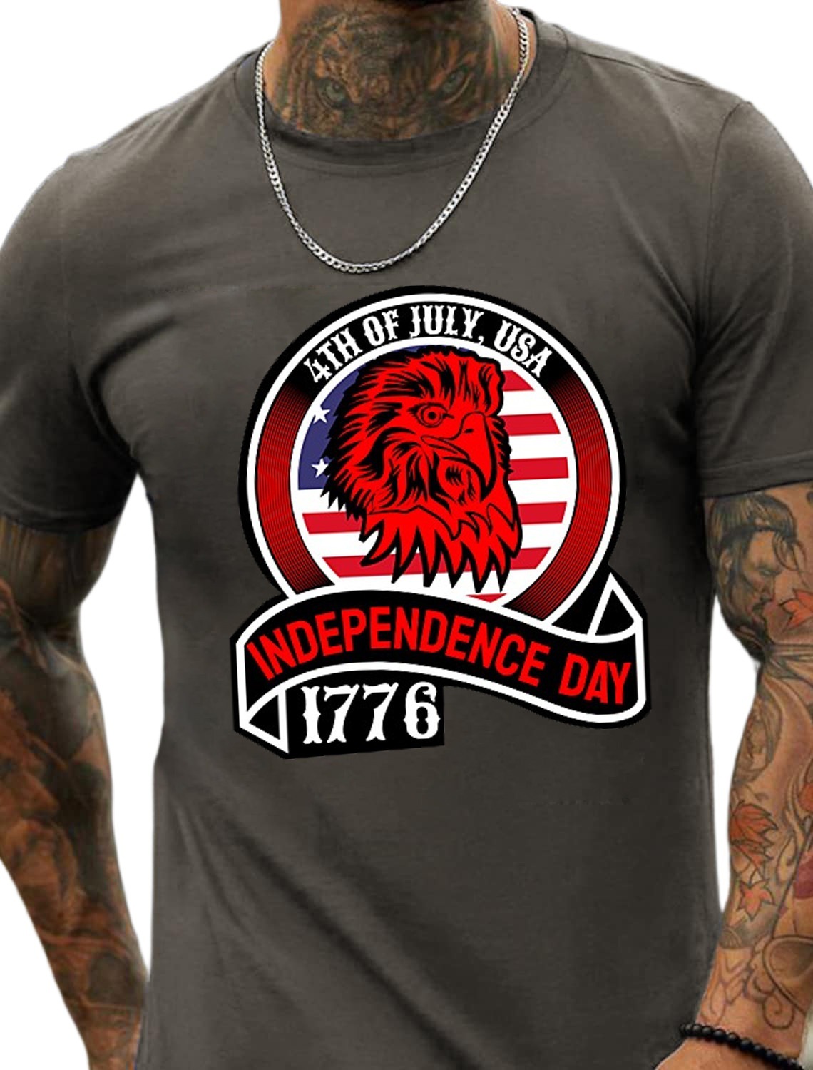 European & American Oversized Vintage Independence Day Print Pattern Fashion Men's Cotton Summer T-Shirt - TT7088