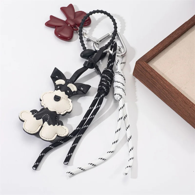 Sporty Style Fashion Schnauzer Key Chain with Handmade Rope Casual Trendy Bag Pendant Bow Cool Trendy Fashion Accessory 251030