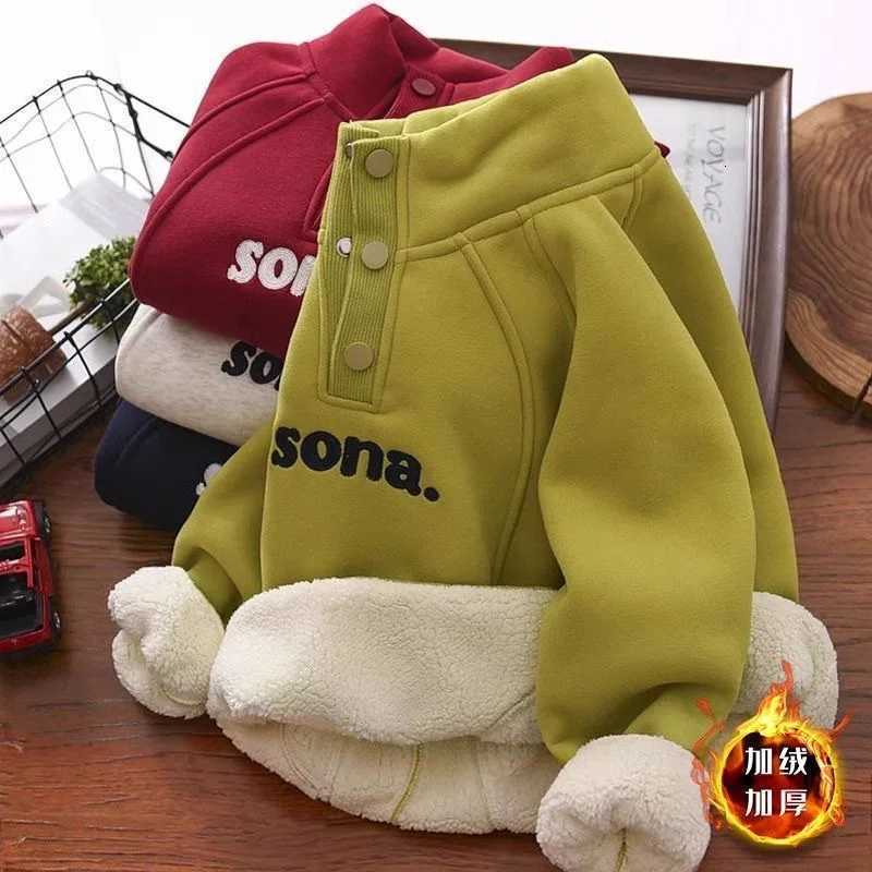 Boys Padded Sweater Childrens Thicken Pullover Winter Lambswool Hooded Jumper New Kids Casual Tops Autumn Warm Letter ClothesT251030