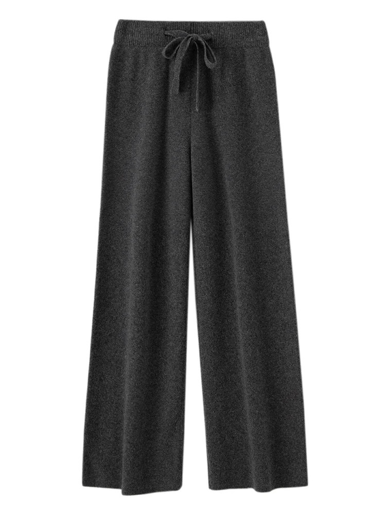 Autumn Winter Fashion Basic Women 100 Merino Wool Wide Leg Simple Style Cashmere Knitted Trousers Loose Casual Pants Z260314